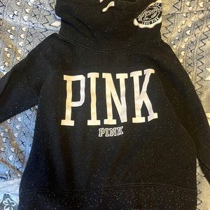 PINK black long sleeve shirt with white specks all over